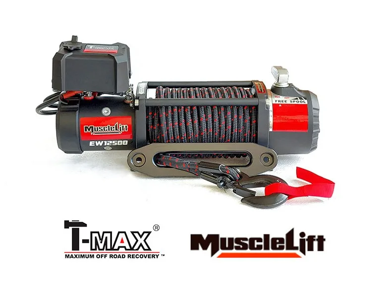 Cabrestante T-MAX 12500 Muscle-Lift 12v cab.sintético enfundado